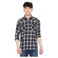 Mens Mustered Indigo Checks Slim Fit Shirts