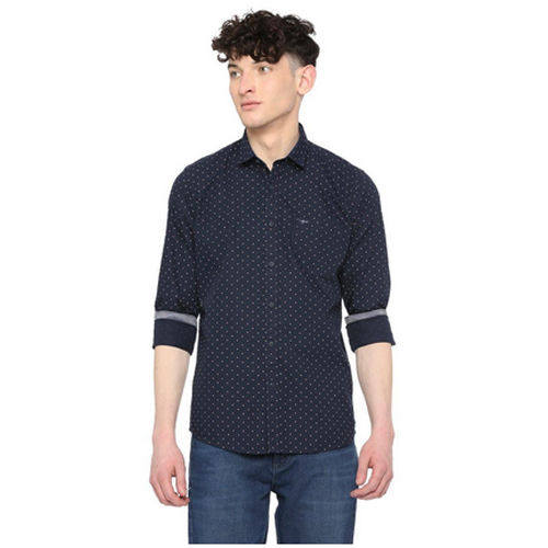 Mens Navy Print Slim Fit Shirts