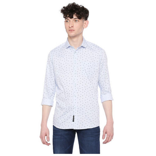 Mens Sky Blue Print Slim Fit Shirts