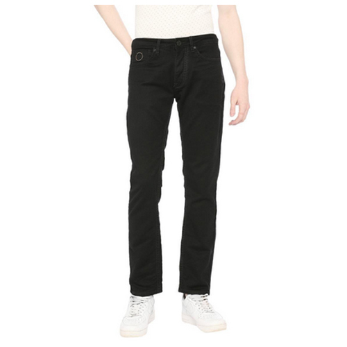 Mens Black Straight Fit Solid Jeans