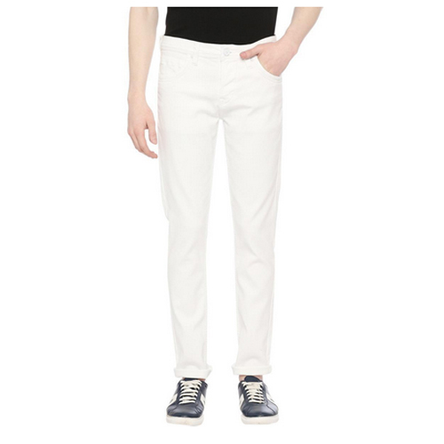 Mens White Slim Fit Solid Jeans