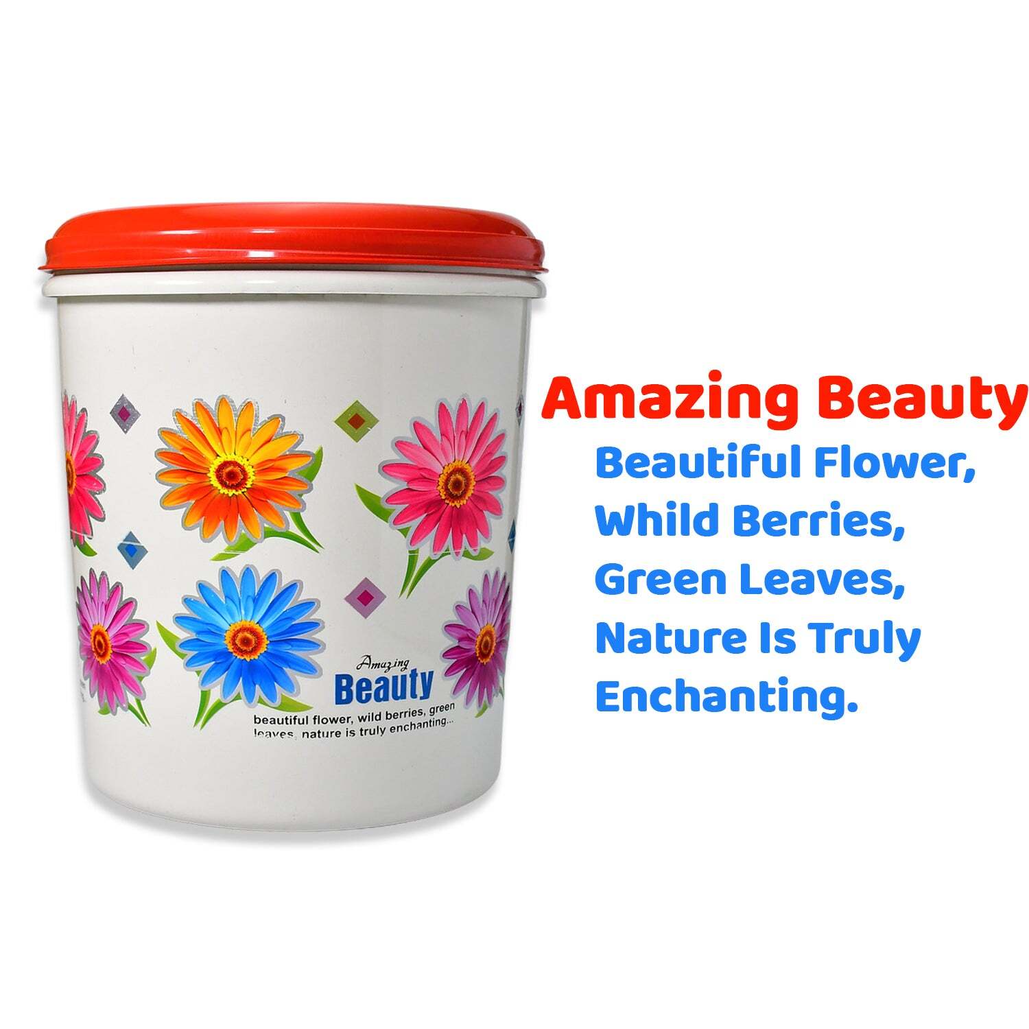 KITCHEN AIRTIGHT and FOOD GRADE PLASTIC FLORAL DESIGN GROCERY STORAGE CONTAINER/JAR. SET OF 3PCS - 5000ML 7000ML 10000ML (2062)