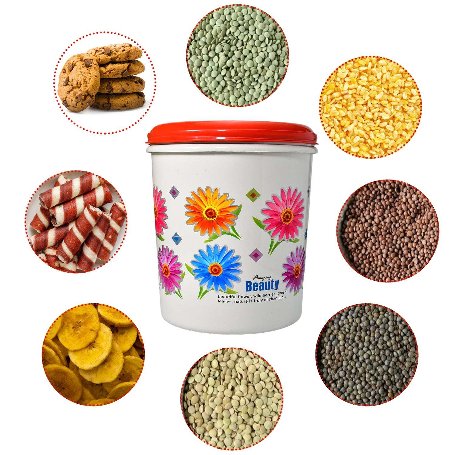 KITCHEN AIRTIGHT and FOOD GRADE PLASTIC FLORAL DESIGN GROCERY STORAGE CONTAINER/JAR. SET OF 3PCS - 5000ML 7000ML 10000ML (2062)