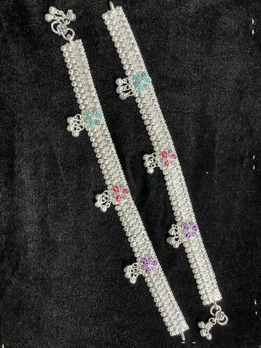 Imitation Payal - Alloy Material, Customized Size | German Silver Color, Weight: 98-100 Grams, Elegant Designer Anklet for Women