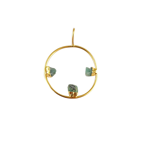 Emerald Raw Gemstone 30mm Round Shape Electroplated Charm