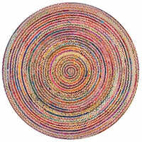 Natural Jute Cotton Chindi Rug - Multi Chindi Cotton, 150cm Round Size | Modern Abstract Design For Home & Bedroom Use