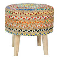 Jute And Chindi Wooden Stool And Puffs