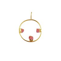 Pink Tourmaline Raw Gemstone 30mm Round Shape Electroplated Charm