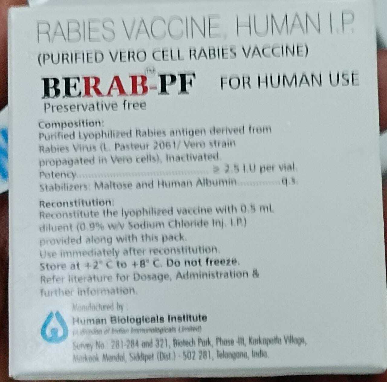 RABIES VACCINE HUMAN IP BERAB-PF