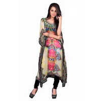 Digital Printed Kaftan Kurti - Georgette, Customized Size, Short Sleeve, Printed Pattern | Breathable, Cool Dry, Quick Dry, Modern Style
