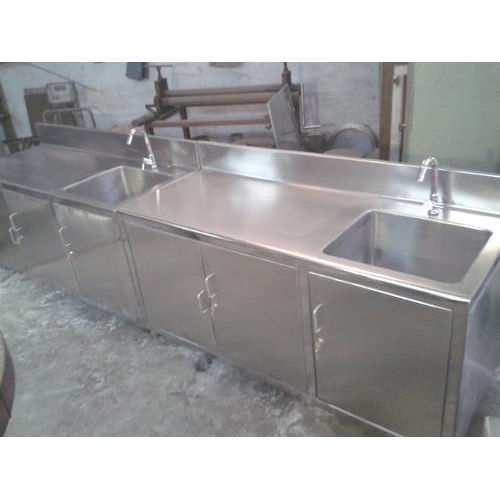 Silver Stainless Steel Table With Sink