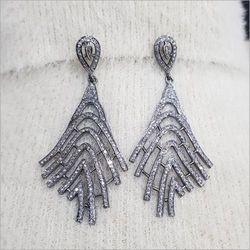 Sterling Silver Pave Diamond Handmade Fancy Designer Heavy Earrings