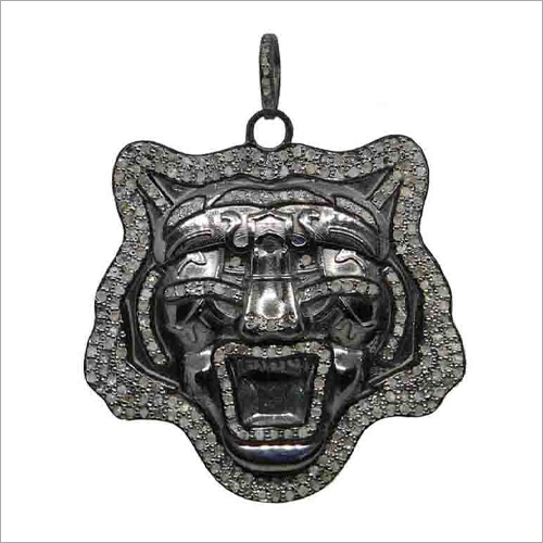 925 Sterling Silver Diamond Handmade Designer Black Lion Style Pendant
