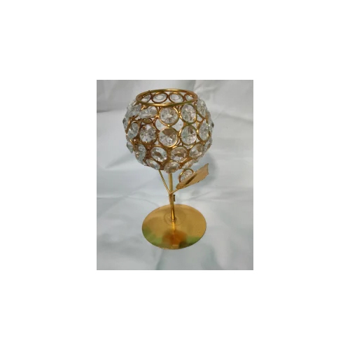 Crystal Votive Holder - Gold Plated Finish, Polished Surface | Modern Arts Inspired with Intricate Indian Design