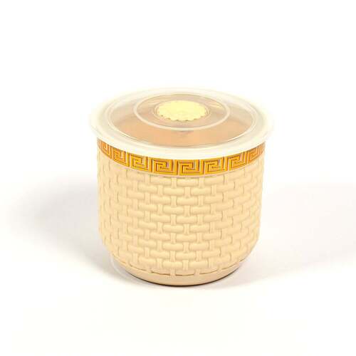 Beige / Multi Plastic Round Melody Air Tight Container Jar 850Ml For Food (5273)