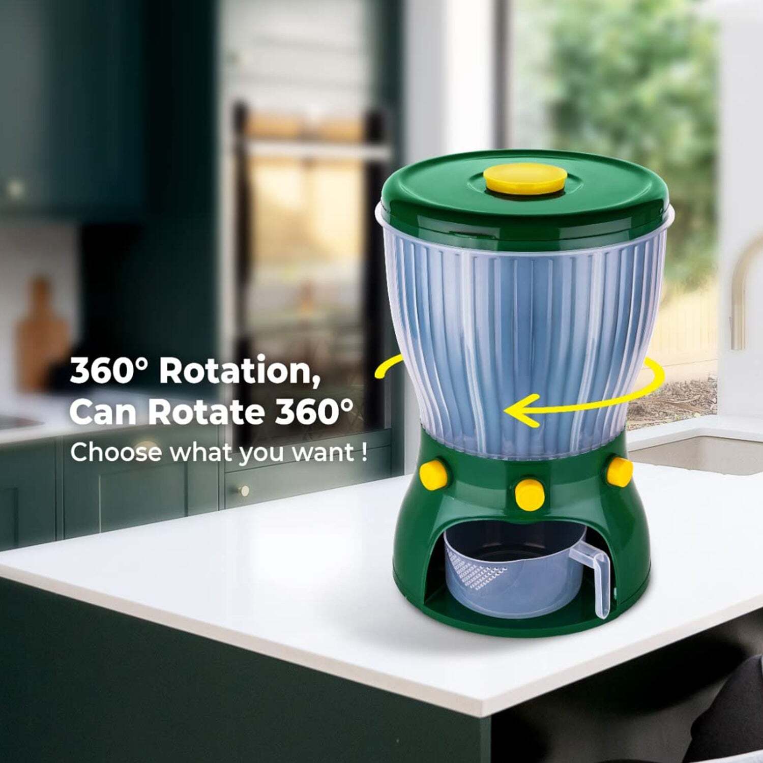 FOOD GRAIN STORAGE CONTAINER LARGE CAPACITY 4-GRID RICE DISPENSER ROTATABLE SEALED GRAIN FOOD STORAGE BOX RICE BUCKET DRY FOOD FRUIT BOX FOR HOME KITCHEN (2894)