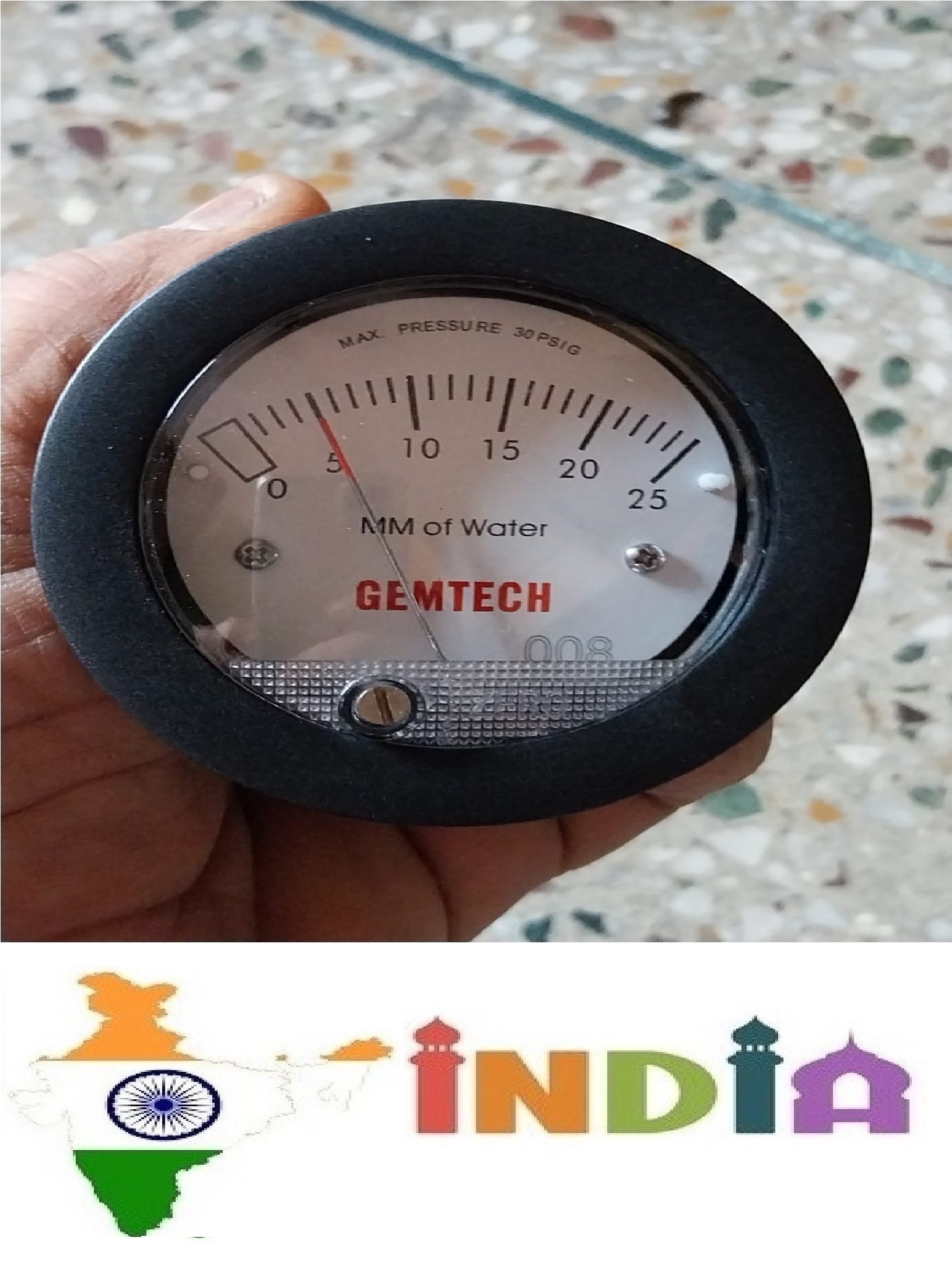 GEMTECH Instruments G2-5000-25MM-NPT Mini Differential Pressure Gauge 0-25 MM WC
