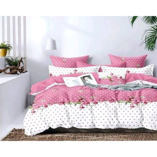 White And Pink Designer Polka Dot Bedsheet Set