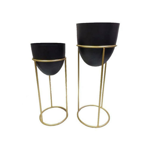 Black And Golden Planters Metal Stand Set Of 2