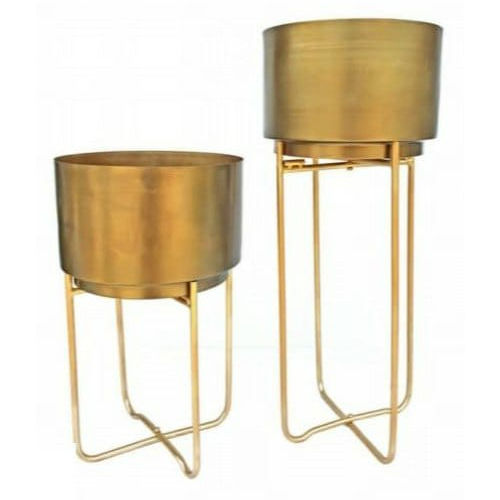 Golden Metal Garden Planter Stand Set Of 2