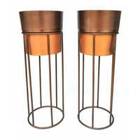 Iron And Metal Planter Stand - 20 Inches, Smooth Brown Finish For Outdoor Display