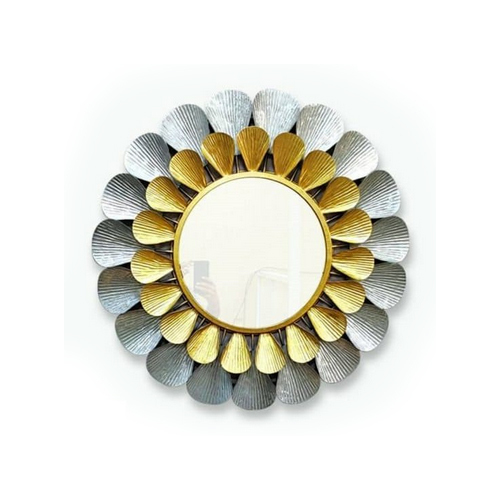Silve And Golden 24 Inch Round Shape Decorative Metal Wall Mirror at