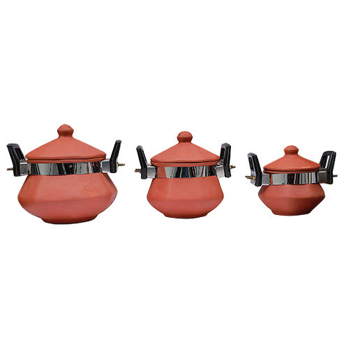 Clay Pahal Handi With Mitti Lid And Handle Set Of 3 Pcs