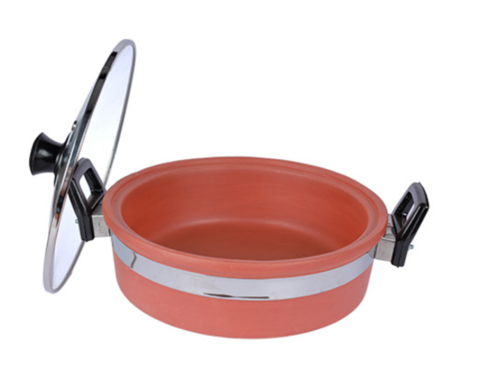 Clay Kadai With Glass Lid And Handle - Interior Coating: Requirement Based