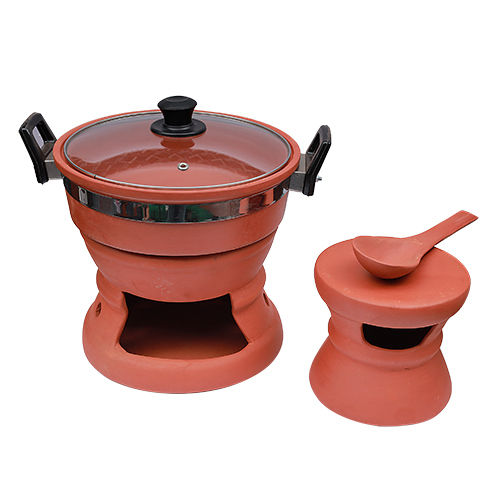 Clay Chula Set With Kadai With Glass Lid