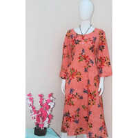 Peach Cotton Printed Kurti