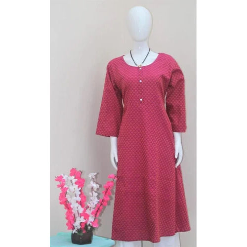 Red Printed Cotton Anarkali Kurti