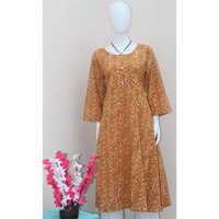 Casual Wear Brown Printed Cotton Kurti