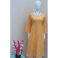 Yellow Printed Cotton Kurti