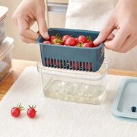 FOOD STORAGE CONTAINERS FRIDGE PRODUCE STACKABLE REFRIGERATOR ORGANIZER KEEPER DRAWERS BINS BASKETS WITH LIDS AND REMOVABLE DRAIN TRAY (5281)