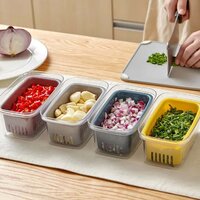 FOOD STORAGE CONTAINERS FRIDGE PRODUCE STACKABLE REFRIGERATOR ORGANIZER KEEPER DRAWERS BINS BASKETS WITH LIDS AND REMOVABLE DRAIN TRAY (5281)