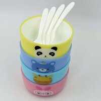 PLASTIC ANIMAL CARTOON COLORFUL BOWL SET 4 PIECES BOWL WITH 4 SPOONS FOR KIDS (ASSORTED COLOR) (4816)