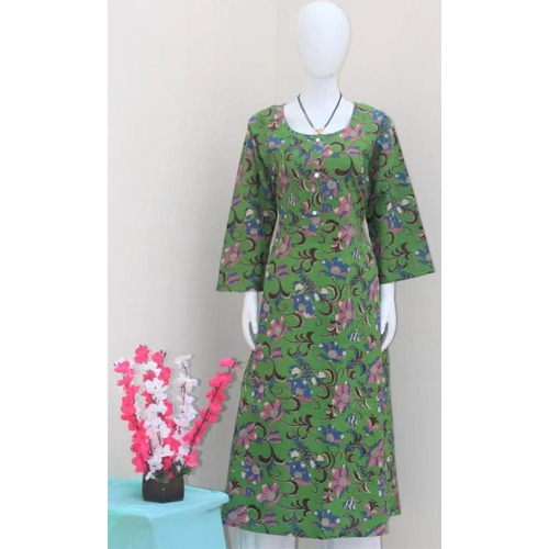 Green Printed Cotton Anarkali Kurti