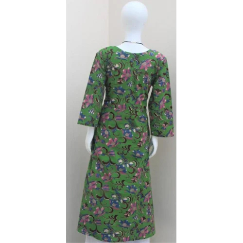 Green Printed Cotton Anarkali Kurti