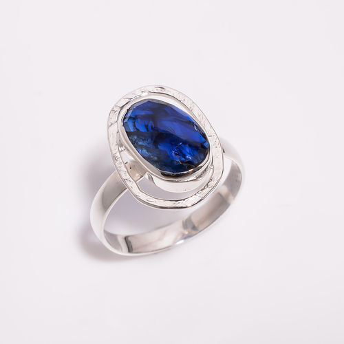 Blue Kyanite Rose Cut Gemstone 925 Sterling Silver Ring Size US 8 Girls Fashion Rings Exporter