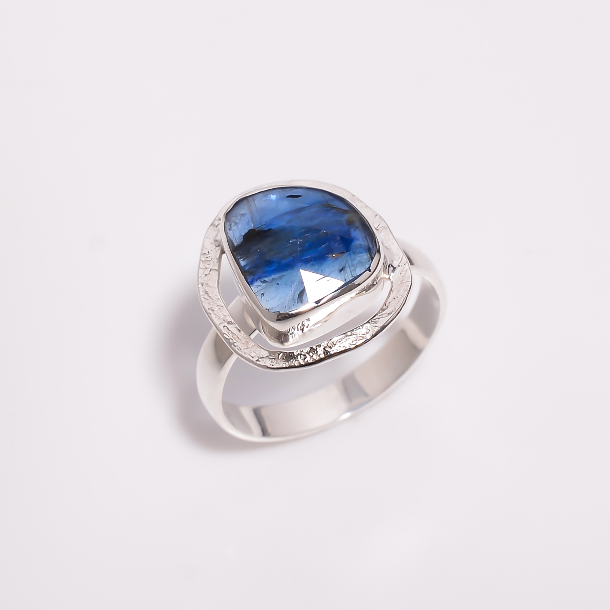 Blue Kyanite Rose Cut Gemstone 925 Sterling Silver Ring Size US 8 Girls Fashion Rings Exporter