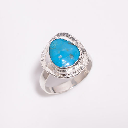 Arizona Turquoise Rose Cut Gemstone 925 Sterling Silver Ring Size US 7 Girls Fashion Ring Supplier