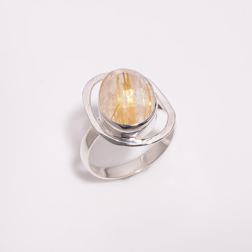 Golden Rutile Rose Cut Gemstone 925 Sterling Silver Ring