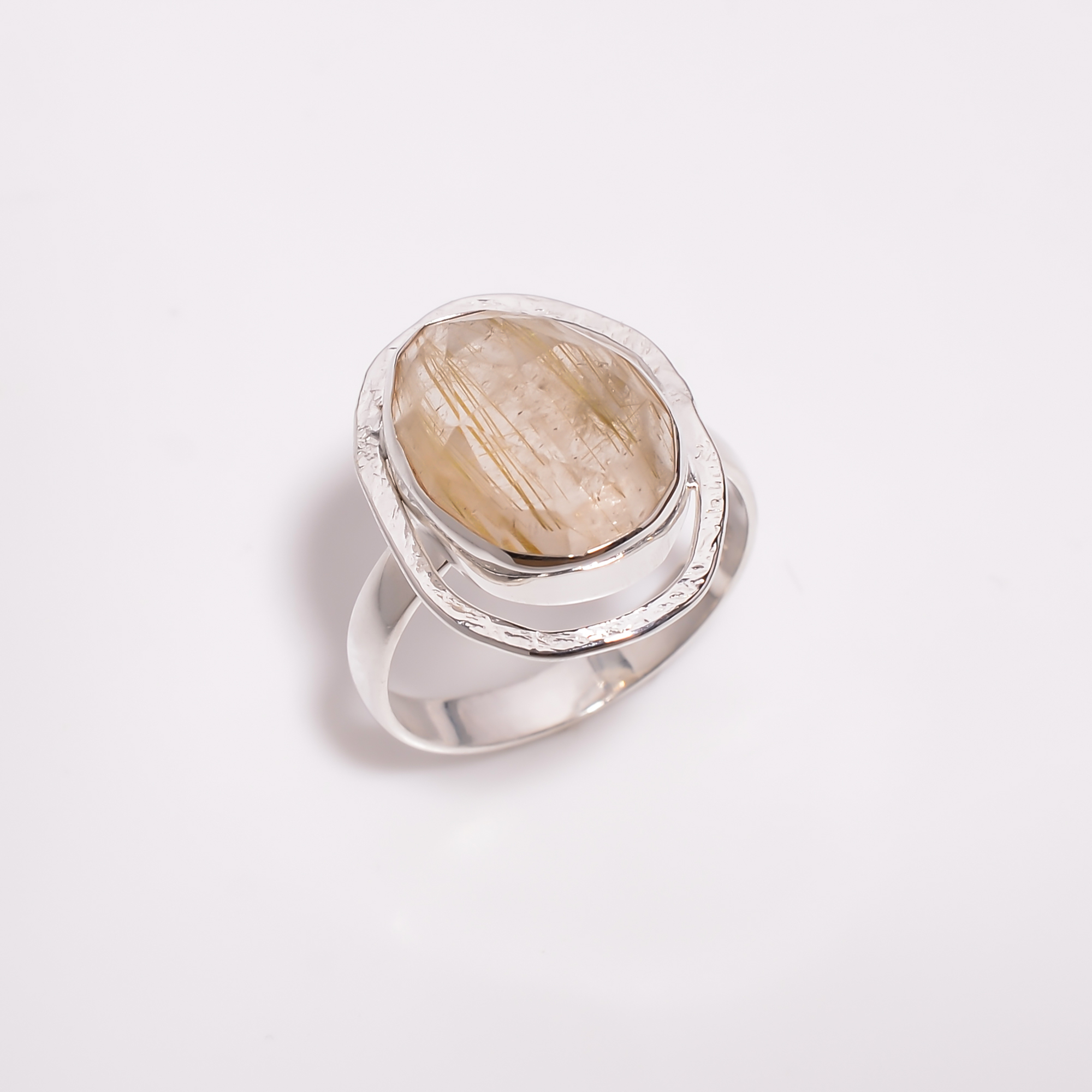 Golden Rutile Rose Cut Gemstone 925 Sterling Silver Ring