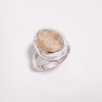 Golden Rutile Rose Cut Gemstone 925 Sterling Silver Ring