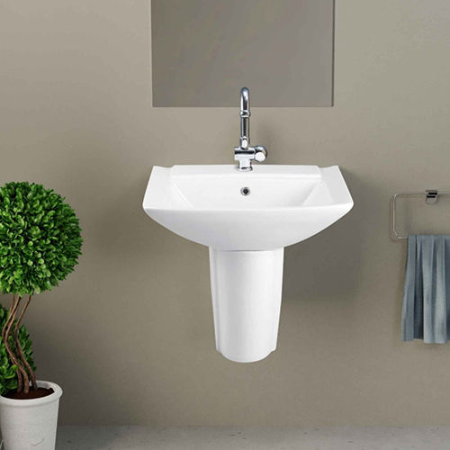 Sink Wall Mounted White Ceramic Trapezoid Shape Wash Basin