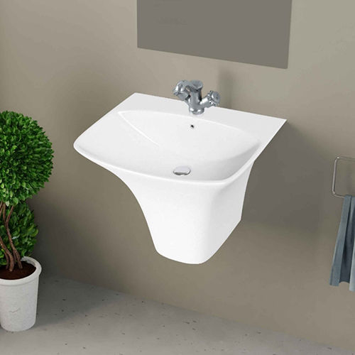 Wall Mounted Half Pedestal Rectangular Shape Wash Basin