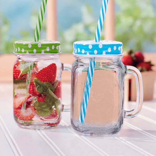 DRINKING CUP/GLASS/MUG MASON JAR WITH HANDLE and STRAW (0760)