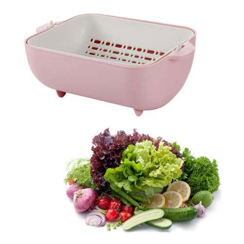 MULTIFUNCTIONAL BPA FREE DOUBLE LAYERED PLASTIC ROTATABLE STRAINER BOWL WITH HANDLES FOR WASHING (2717)