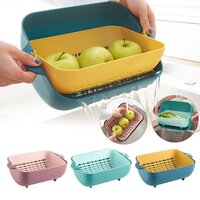 MULTIFUNCTIONAL BPA FREE DOUBLE LAYERED PLASTIC ROTATABLE STRAINER BOWL WITH HANDLES FOR WASHING (2717)