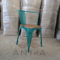 Tolix Chair - Metal And Pine Wood, 45x45x85 Cm, Teal And Natural Wood | Durable, Lightweight, Stackable Design For Dining Or Casual Use